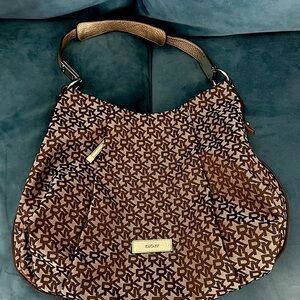 DKNY Brown Hobo Bag with Monogram Design